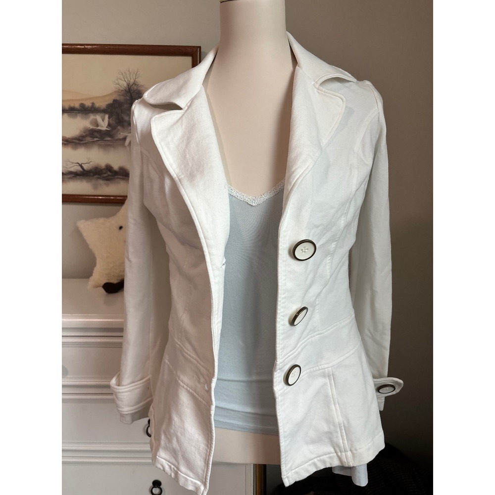 Vintage y2k Guess White Denim Blazer Jacket Minimalist Tailored Large Button